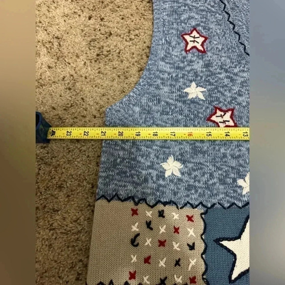 BOBBIE BROOKS Vintage Women’s Blue Knit Vest Stars Flag Red White Patriotic XL - Picture 9 of 10